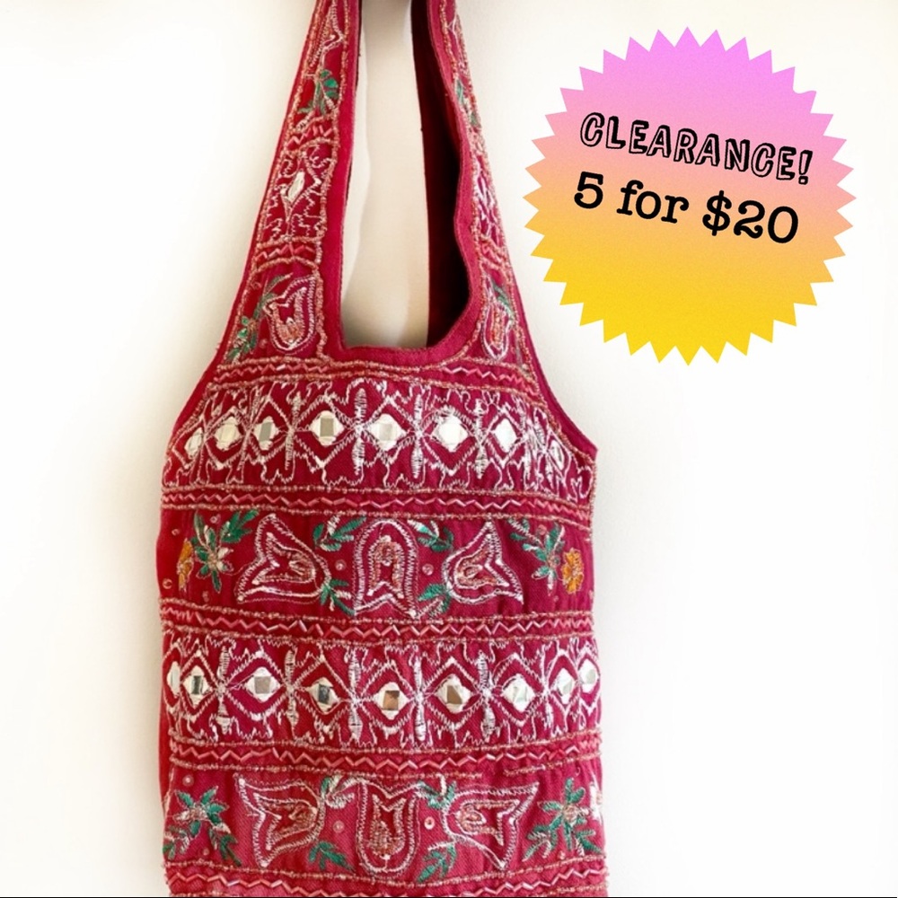💝 Red Embroidered Over the Shoulder Bag